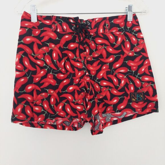 Womens Shorts Swim Board Short size 7 Chili Pepper Print Cotton Pocket - Picture 1 of 12